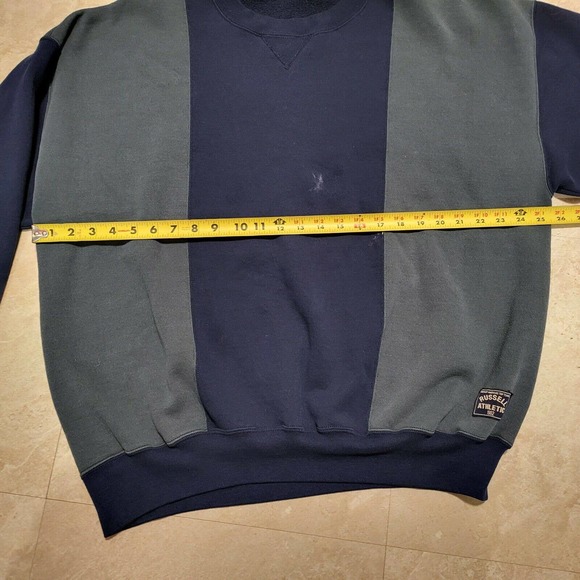 VTG 90s Russell Athletic Mens 2XL Striped Colorblock Crewneck Sweatshirt USA - Picture 6 of 10